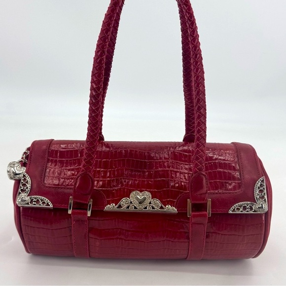 Vintage Y2K Vegan Leather Croc Embossed Heart Filagree Geo Roll Shoulder Bag - Picture 1 of 13